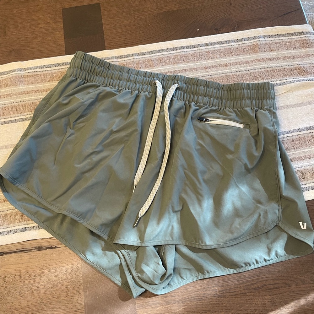 Vuori Olive Athletic Shorts with White Drawstring